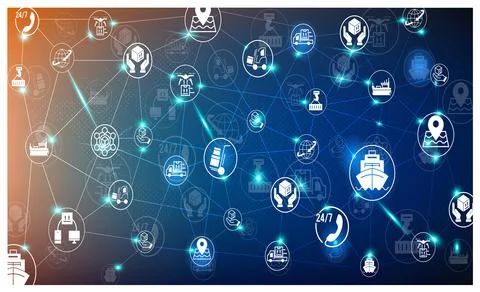 Smart Logistics background with global logistics Warehouse Logistics, Sea Fre Stock Illustration