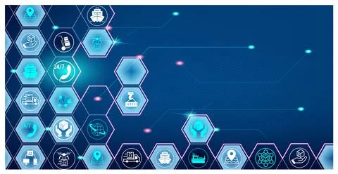 Smart Logistics background with global logistics Warehouse Logistics, Sea Fre Stock Illustration