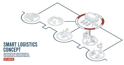 Smart logistics combines warehouse management with wireless technology and .. Stock Illustration