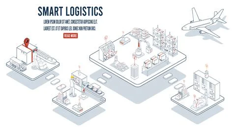 Smart logistics combines warehouse management with wireless technology and .. Stock Illustration