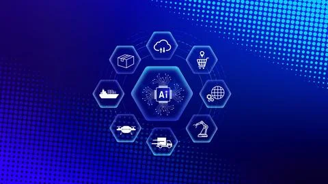 Smart logistics concept. warehouse operations with AI technology, using dig.. Illustrazione stock