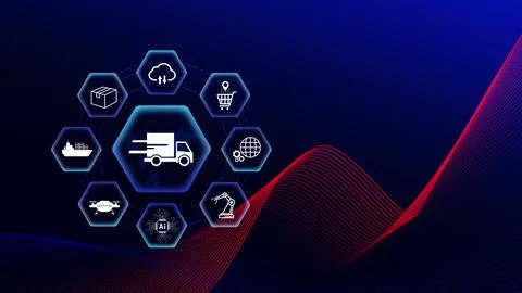 Smart logistics concept. warehouse operations with AI technology, using dig.. Stock Illustration