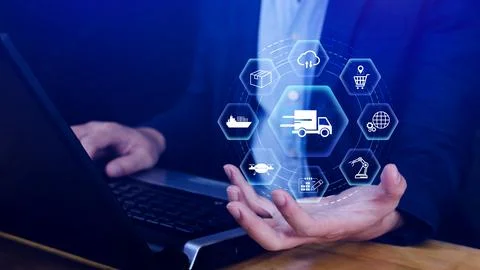 Smart logistics concept. warehouse operations with AI technology, using dig.. Stock Photos