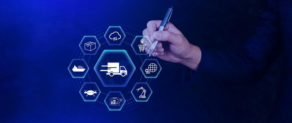 Smart logistics concept. warehouse operations with AI technology, using dig.. Stock Photos