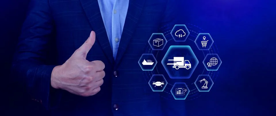 Smart logistics concept. warehouse operations with AI technology, using dig.. Stock Photos
