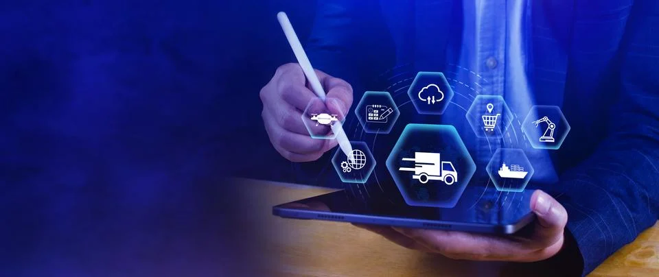 Smart logistics concept. warehouse operations with AI technology, using dig.. Stock Photos