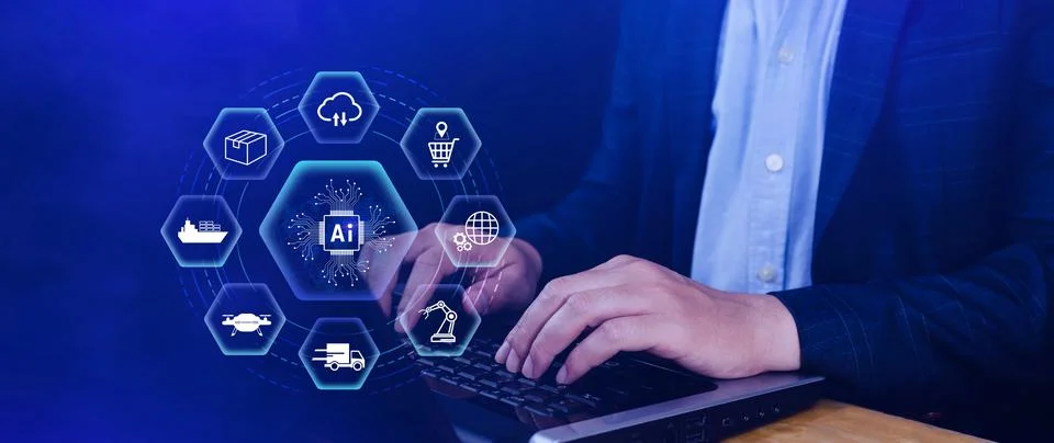 Smart logistics concept. warehouse operations with AI technology, using dig.. Stock Photos