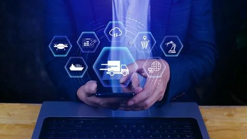Smart logistics concept. warehouse operations with AI technology, using dig.. Stock Photos