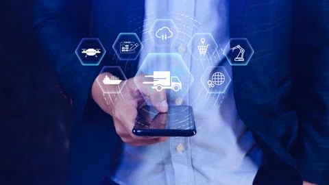 Smart logistics concept. warehouse operations with AI technology, using dig.. Stock Photos