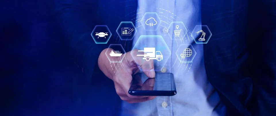 Smart logistics concept. warehouse operations with AI technology, using dig.. Stock Photos