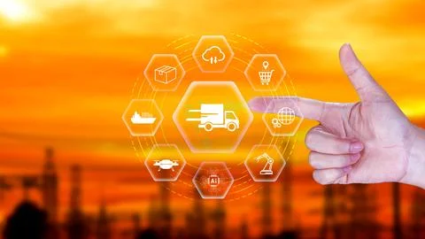Smart logistics concept. warehouse operations with AI technology, using dig.. Stock Photos