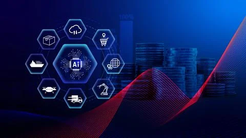 Smart logistics concept. warehouse operations with AI technology, using dig.. 库存照片