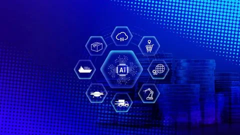 Smart logistics concept. warehouse operations with AI technology, using dig.. Stock Photos