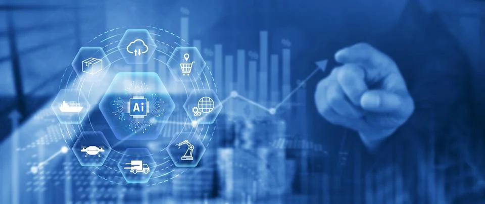 Smart logistics concept. warehouse operations with AI technology, using dig.. Stock Photos