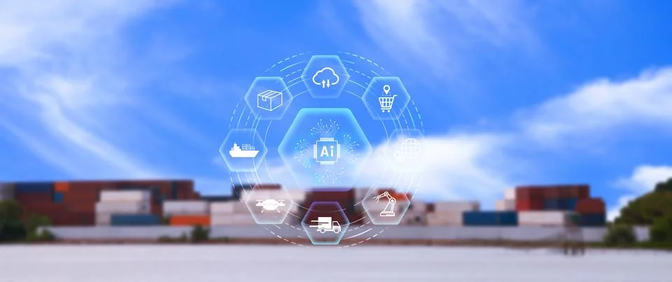 Smart logistics concept. warehouse operations with AI technology, using dig.. Stock Photos