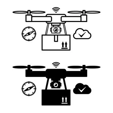 Smart Logistics Drone Icons. Line and Glyph Vector Illustrations. Camera-eq.. Stock Illustration