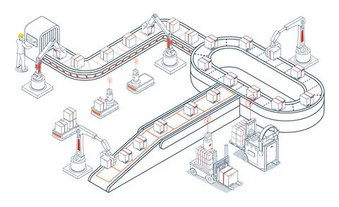 Smart logistics integrates automation, skilled labor, AGV, AMR and wireless.. Stock Illustration