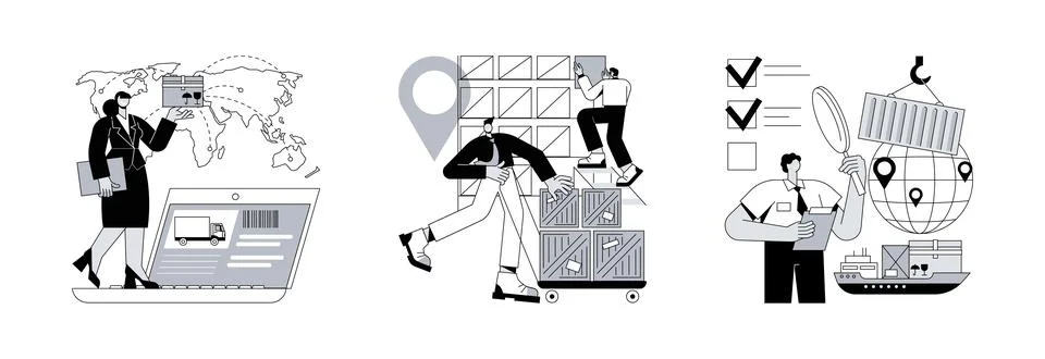Smart logistics technologies abstract concept vector illustrations. Illustrazione stock