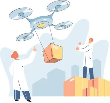 Smart logistics technology. Scientists work with automation and development of 스톡 일러스트