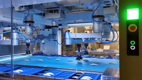 Smart machines do the work of people in a factory. Smart machines shift finished Vidéo 246328406