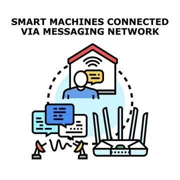 Smart machines sending messages through a network connection Illustrazione stock