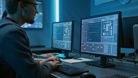 Smart Male IT Programer Working on Desktop Computer. Software Development / Code Stock Footage 103274443