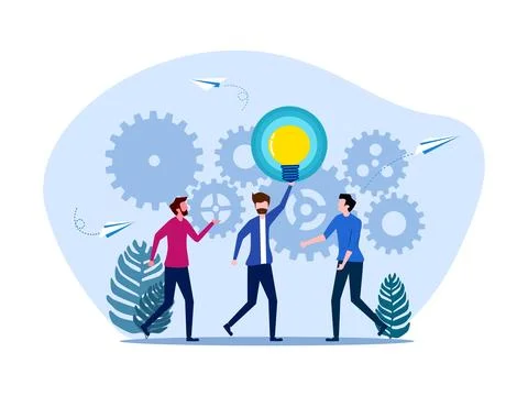 Smart man holding a light bulb. Successfully discovered new ideas or innovati Illustrazione stock