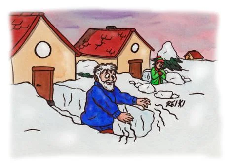 Smart man making the snow melt with Reiki Stock-Illustration