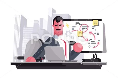 Smart man with mega brain Stock Illustration