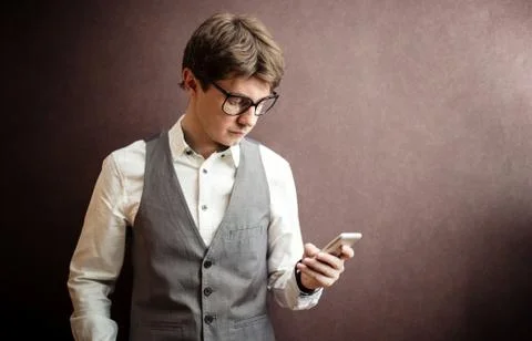 Smart Man using mobile smartphone Stock Photos