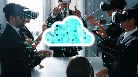 Smart manager using VR glass to connect cloud data storage server. Directorate. Stock Footage 280272768