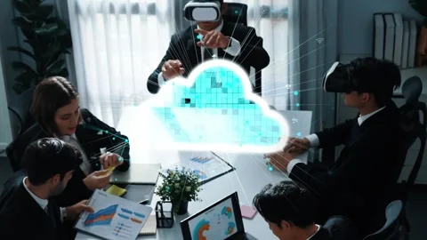 Smart manager using VR glass to connect cloud data storage server. Directorate. Stock Footage 280272914