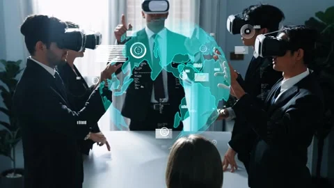 Smart manager using VR glass to connect cloud data storage server. Directorate. Stock Footage 281114330