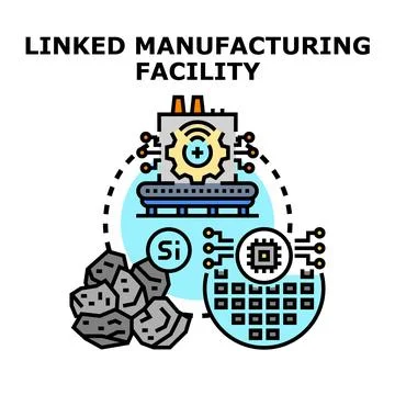 Smart manufacturing facility producing semiconductor chips with raw materials Stock Illustration