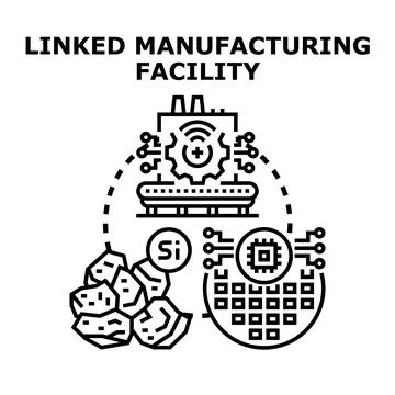 Smart manufacturing facility producing semiconductor chips with raw materials Stock Illustration