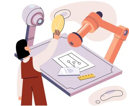 Smart manufacturing process at production industry. Engineer works with Stock Illustration
