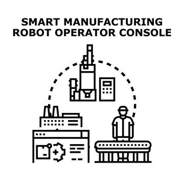 Smart manufacturing robot operator console concept Illustrazione stock
