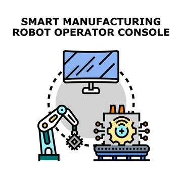 Smart manufacturing robot operator console concept vector Ilustración de archivo