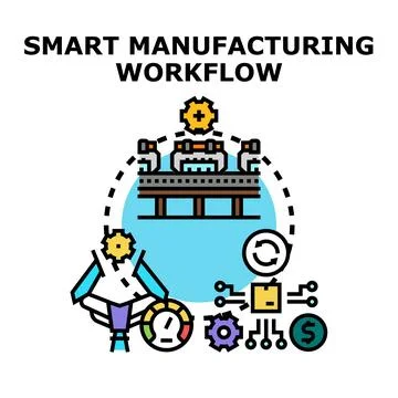 Smart manufacturing workflow automation and industry 4.0 processes Stock Illustration