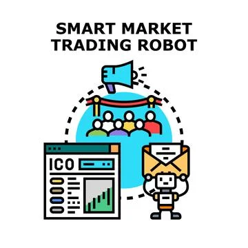 Smart market trading robot automating investment decisions Stock Illustration