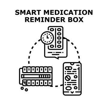 Smart medication reminder box and health app concept Stock Illustration