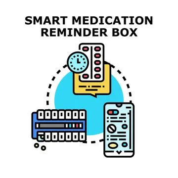 Smart medication reminder box and health app concept Stock Illustration