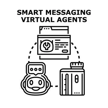 Smart messaging virtual agents delivering digital solutions and services Stock Illustration