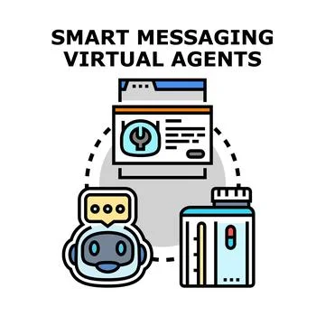 Smart messaging virtual agents delivering digital solutions and services Stock Illustration