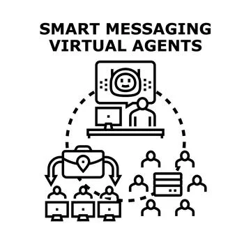 Smart messaging virtual agents managing distributed tasks Illustrazione stock