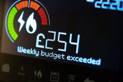 Smart Meter with Budget Exceeded Warning Stock Photos
