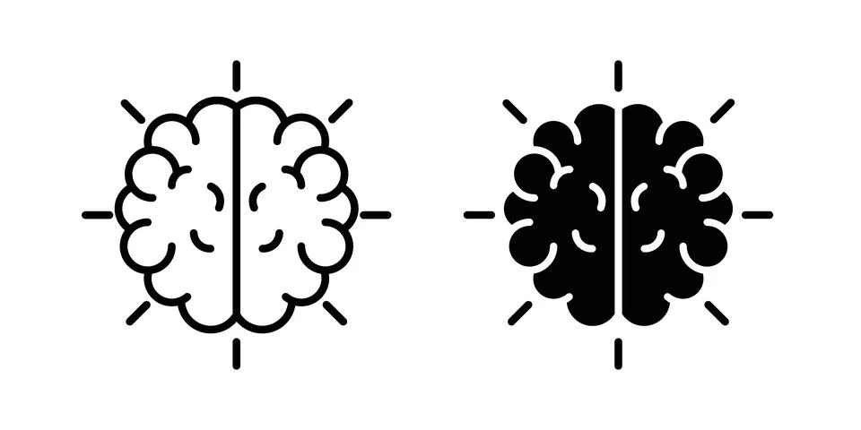 Smart mind icon drawing lines. Silhouette style vector bundle Stock Illustration