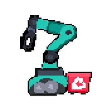 Smart mini robot sorting trash pixel art vector illustration Stock Illustration