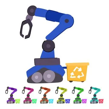 Smart mini robot sorting trash vector cartoon graphic Stock Illustration