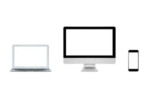 Smart modern computer PC,Laptop and smartphone with blank screen Stock Photos